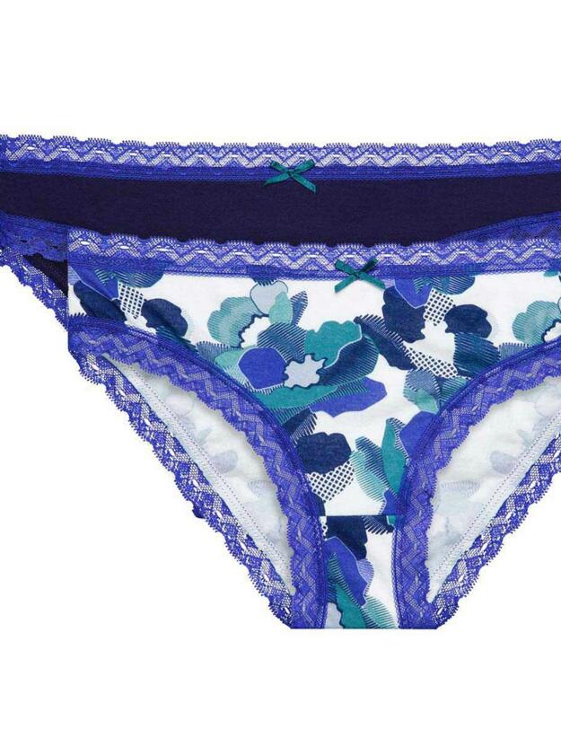 P066K Playtex Cotton Fancy Brief 2 Pack - P066K Flower Blue