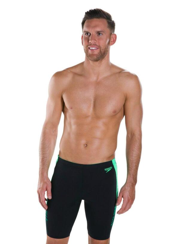 811357C502 Speedo Men's Graphic Splice Jammer - 811357C502 Black/Green