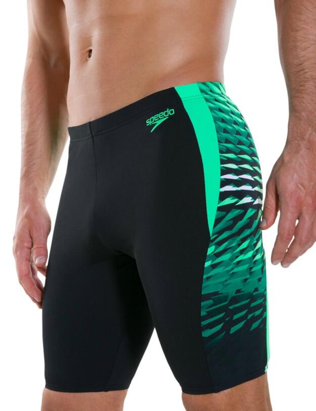 811357C502 Speedo Men's Graphic Splice Jammer - 811357C502 Black/Green