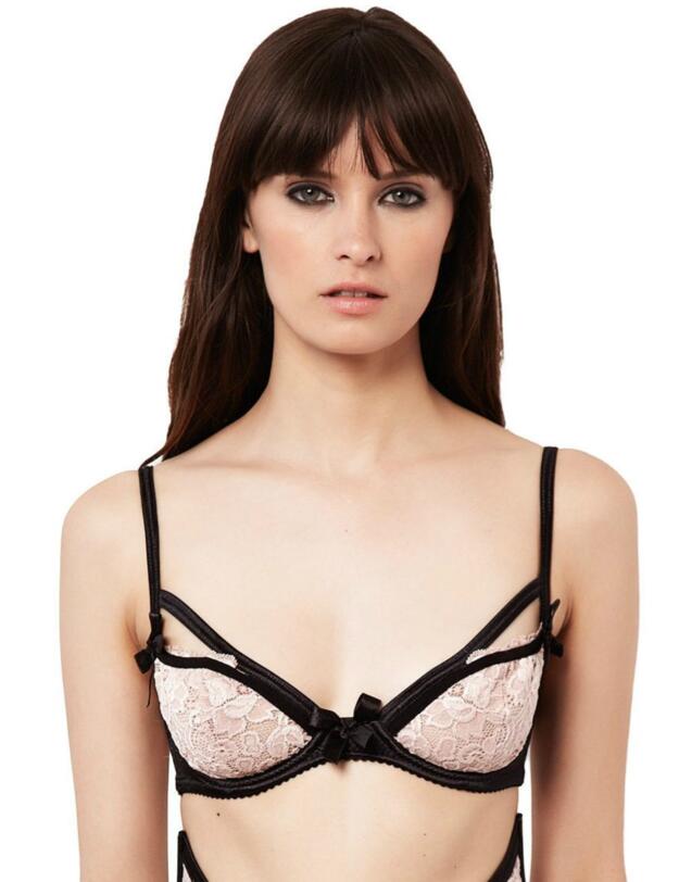 28186 Bluebella Vivienne Satin and Lace Bra - 28186 Black/Pink