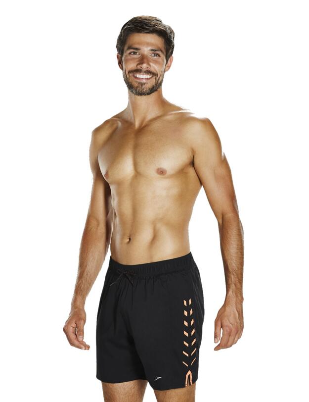 811365C132 Speedo Sport Panel 16" Watershort Swim Trunk - 811365C132 Black/Orange