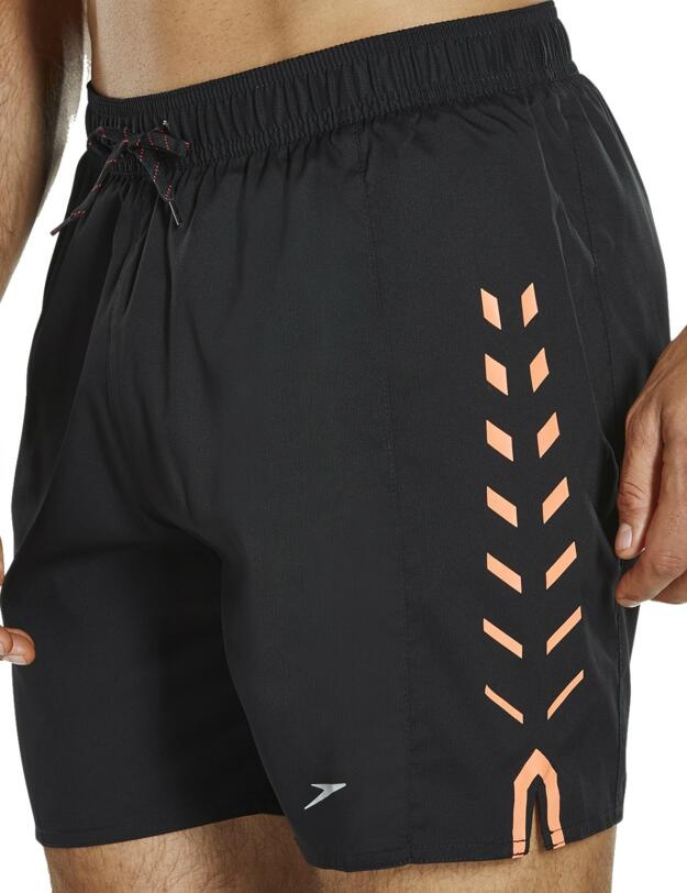 811365C132 Speedo Sport Panel 16" Watershort Swim Trunk - 811365C132 Black/Orange