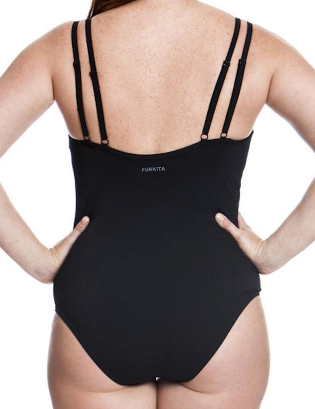 Funkita Form Ladies Still Black Split Strap One Piece Swimsuit Still Black