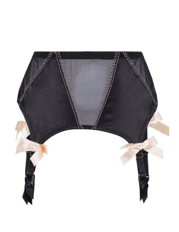 BP035BP Playful Promises Bettie Page 4 Strap Suspender Belt - BP035BP Black/Peach