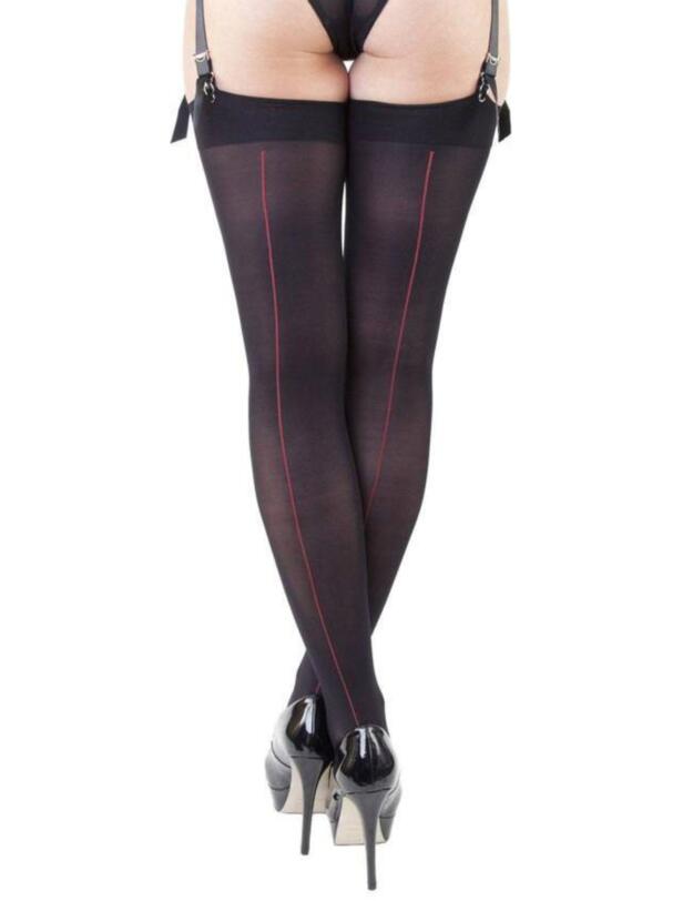 PPSeamedRB Playful Promises Opaque Seamed Stockings - PPSeamedRB Red/Black
