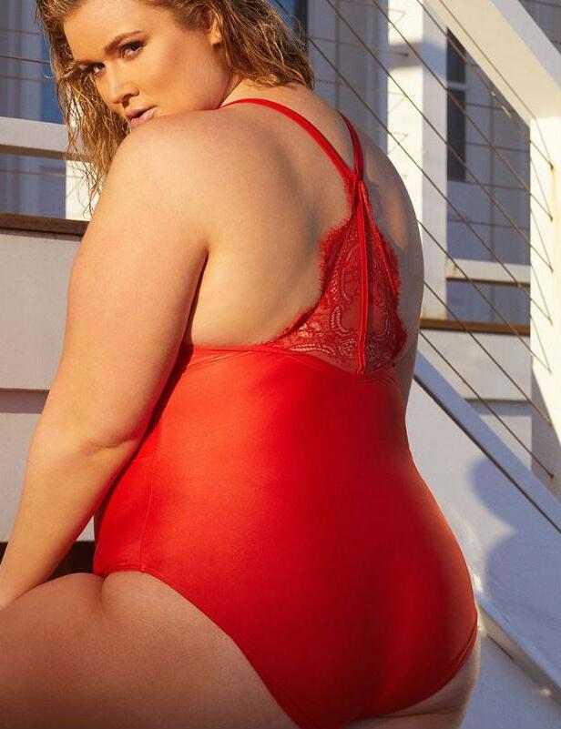 PPHG004 Playful Promises Hunter McGrady Red Lace Detail Swimsuit - PPHG004 Red