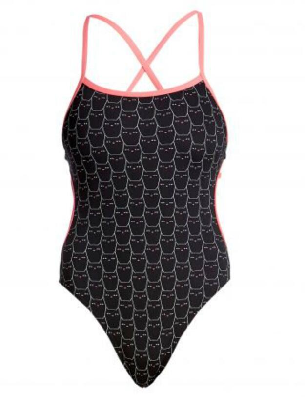 FKS004L02058 Funkita Ladies Night Cat Cut Away One Piece Swimsuit - FKS004L02058 Night Cat