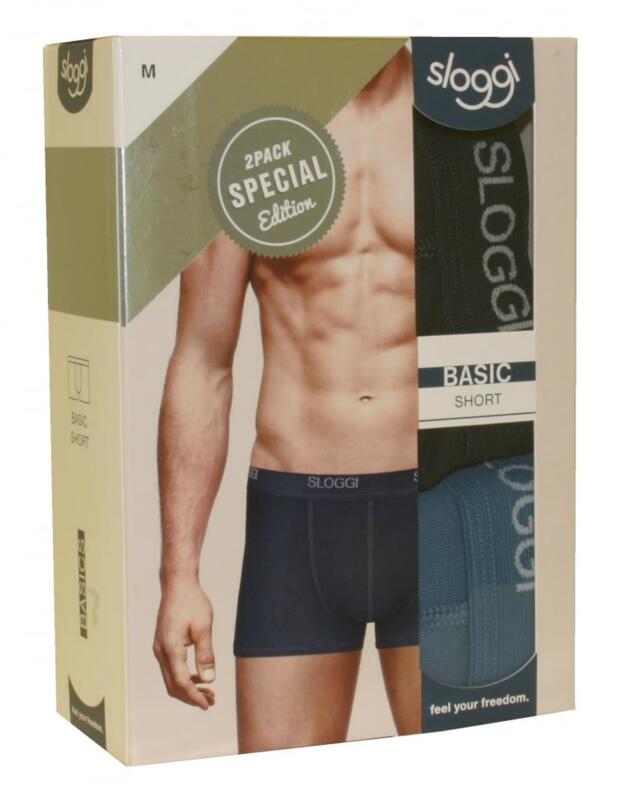 10161784 Sloggi Men Basic Classic Short 2 Pack - 10161784 Blue/Dark Combination