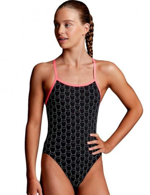 FS16G02058 Funkita Girls Night Cat Single Strap One Piece Swimsuit - FS16G02058 Night Cat