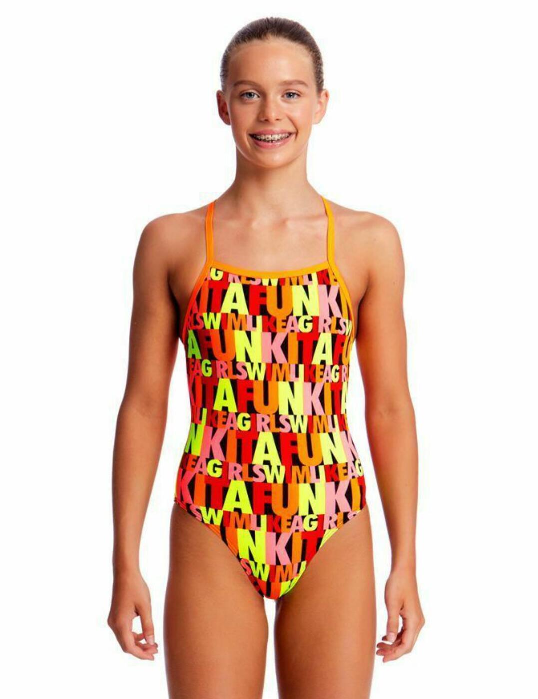 FS38G02075 Funkita Girls Swim Girl Swim Strapped In One Piece Swimsuit - FS38G02075 Swim Girl Swim