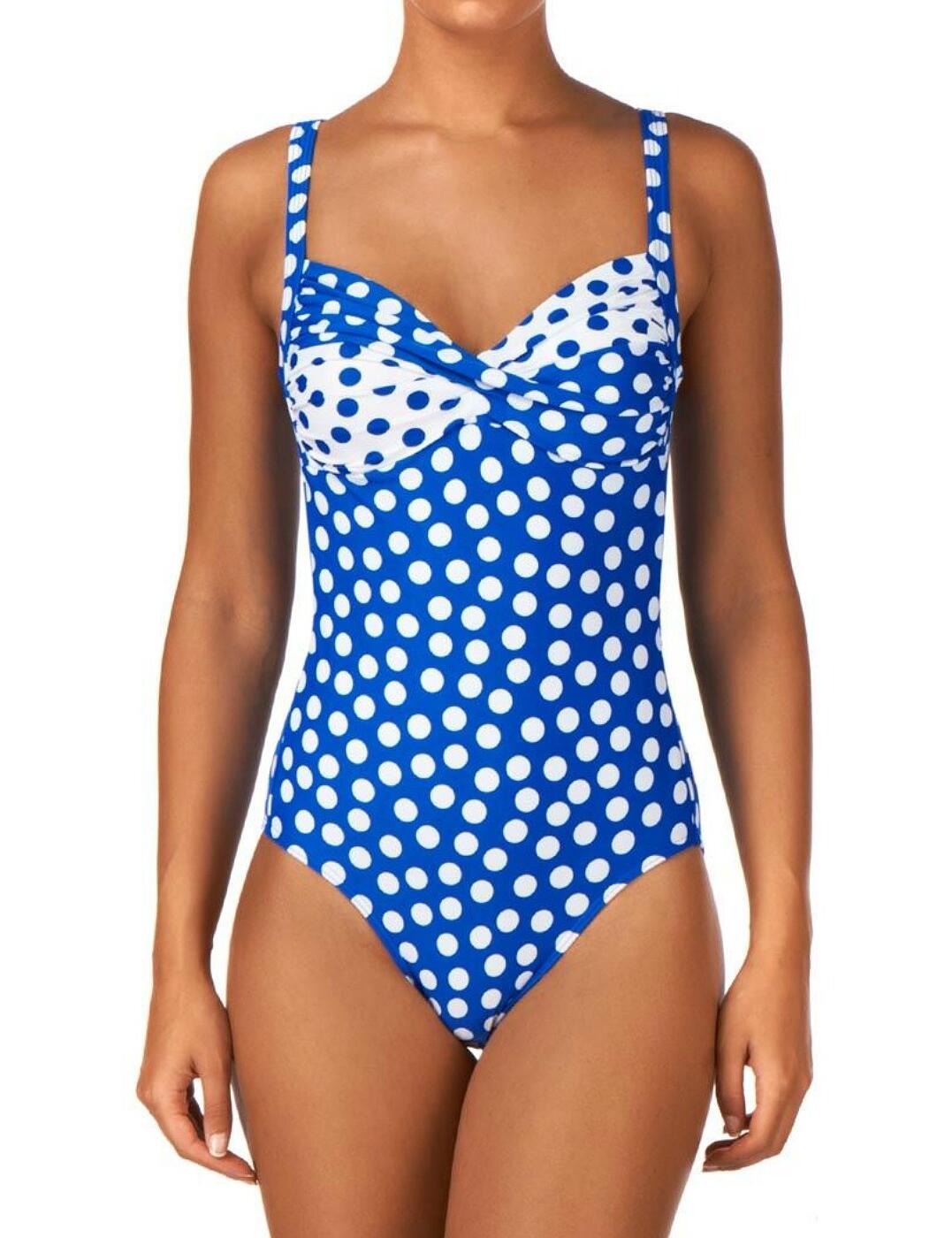 15-2757 SeaSpray Polka Dots Twist Front Tummy Control Swimsuit - 15-2757 Royal Blue