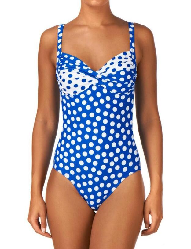 15-2757 SeaSpray Polka Dots Twist Front Tummy Control Swimsuit - 15-2757 Royal Blue