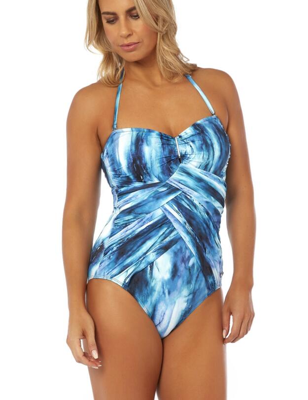 21-2163 SeaSpray Aura Double Draped Buckle Bandeau Swimsuit - 21-2163 Blue