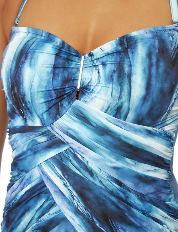 21-2163 SeaSpray Aura Double Draped Buckle Bandeau Swimsuit - 21-2163 Blue