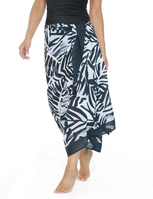 23-3006 SeaSpray Palm Noir Tassel Pareo Sarong - 23-3006 Black/White