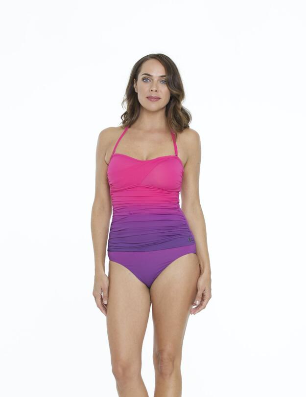 33-2063 SeaSpray Lipstick Ombre Draped Bandeau Swimsuit - 33-2063 Pink