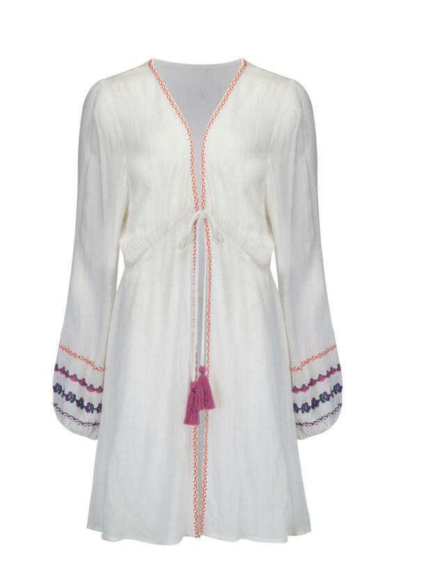 13906 Pour Moi Bohemia Tie Front Kaftan  - 13906 White