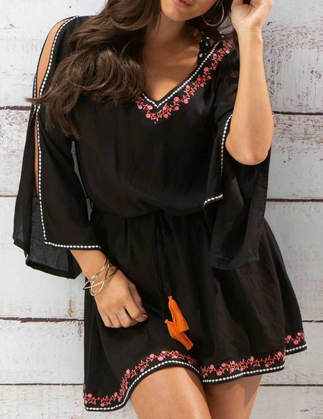 13914 Pour Moi Hot Spots Ditsy Embroidered Cover Up Dress - 13914 Black