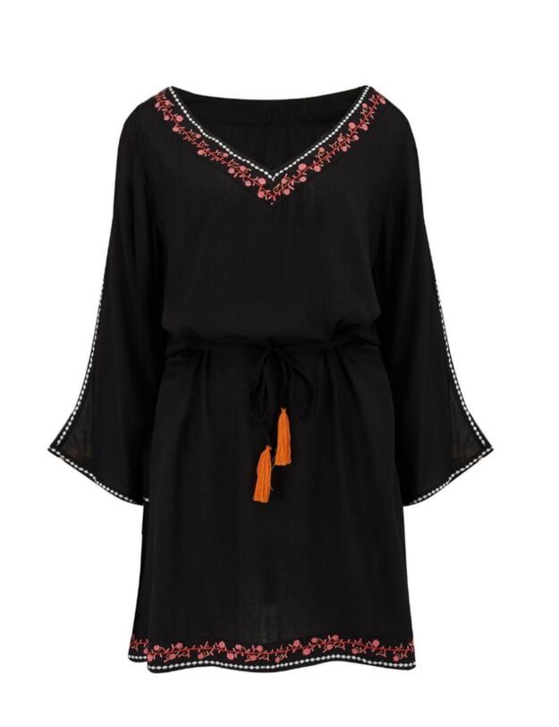 13914 Pour Moi Hot Spots Ditsy Embroidered Cover Up Dress - 13914 Black