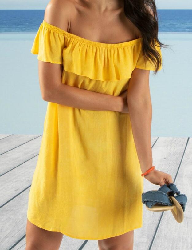 13938 Pour Moi Santa Monica Bardot Dress - 13938 Yellow