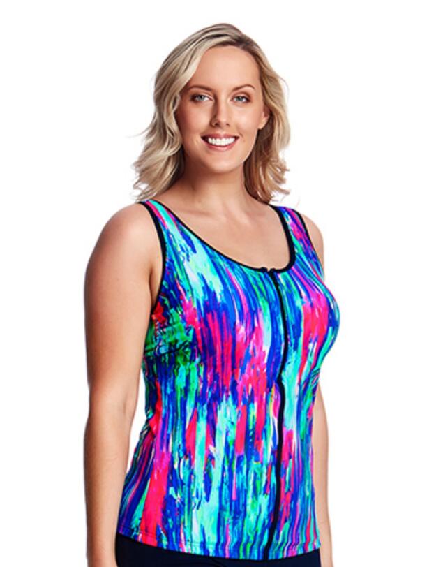 FF04L Funkita Ladies Zip Front Tankini Top - FF04L01988 Brush Strokes