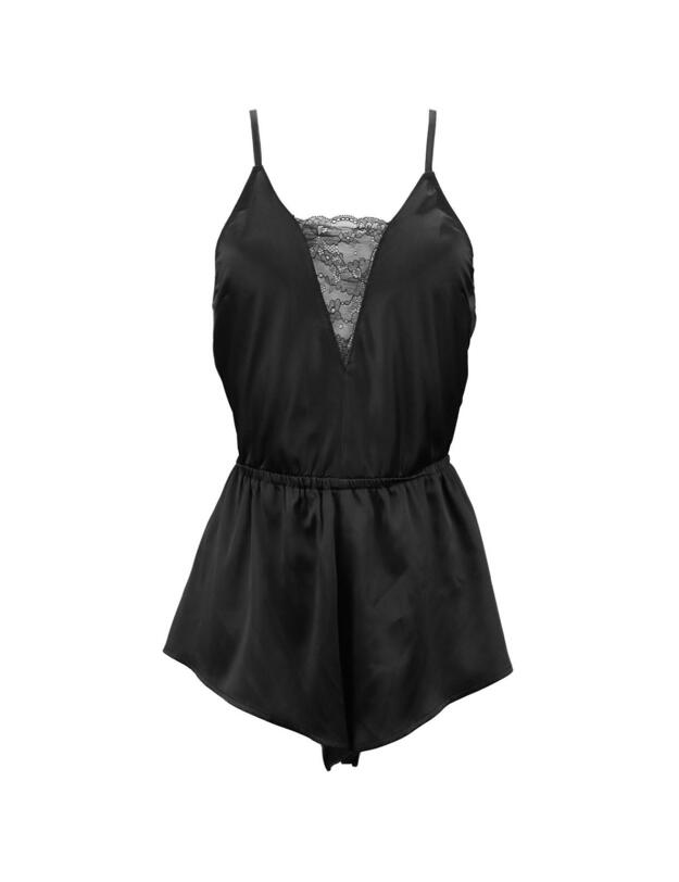 7634 Pour Moi Dusk Satin And Lace Playsuit - 7634 Black