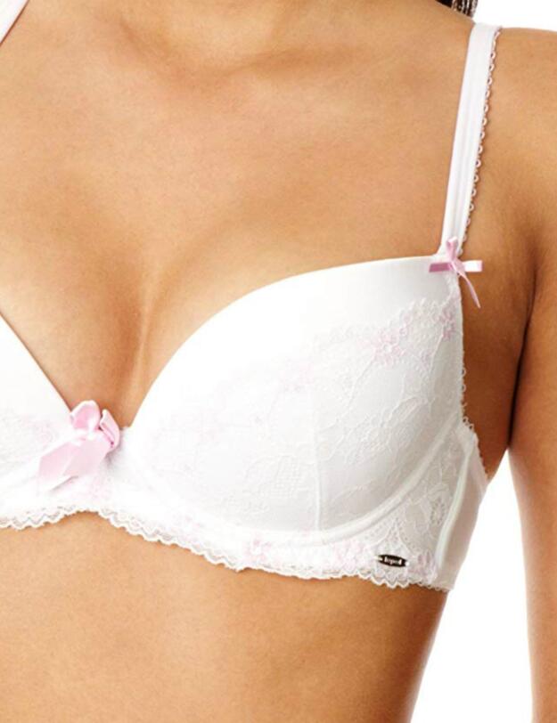 0712000 Lepel Jessica Padded Plunge Bra  - 0712000 White/Pink