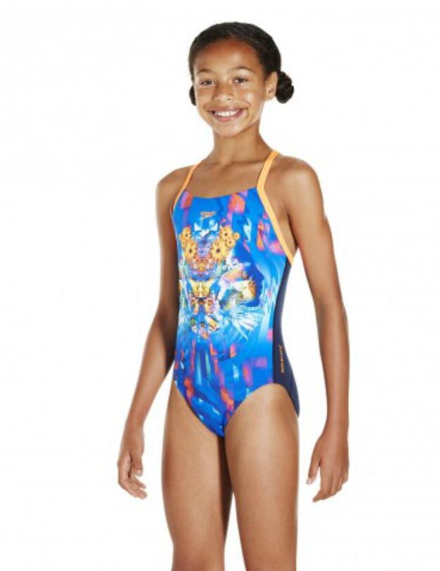 810839C205 Speedo Girls Dreamscape Fusion Crossback Swimsuit - 810839C205 Navy/Orange