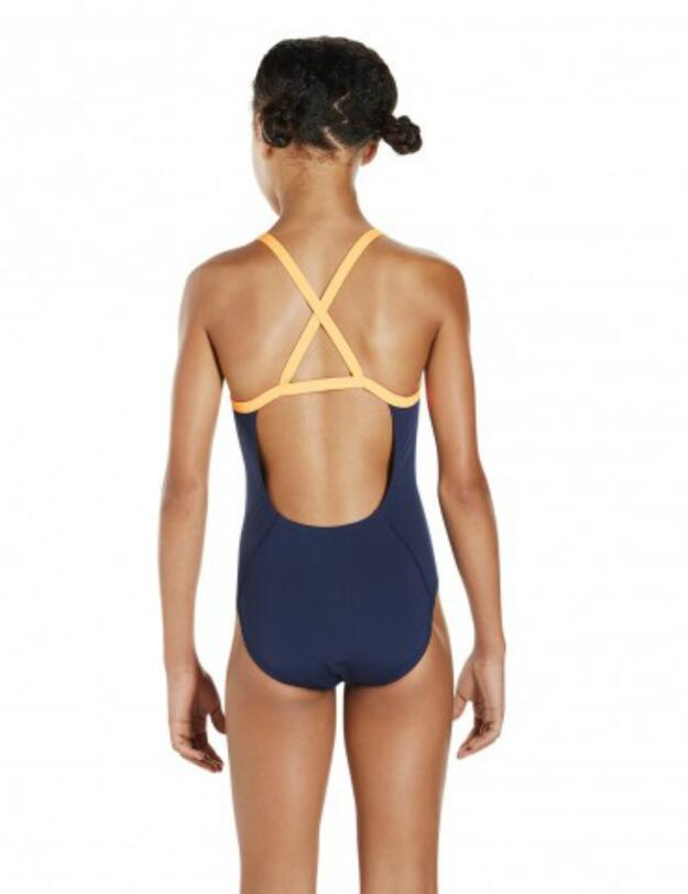 810839C205 Speedo Girls Dreamscape Fusion Crossback Swimsuit - 810839C205 Navy/Orange