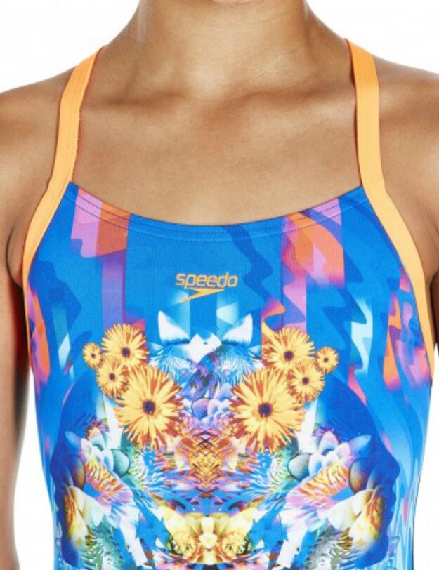 810839C205 Speedo Girls Dreamscape Fusion Crossback Swimsuit - 810839C205 Navy/Orange