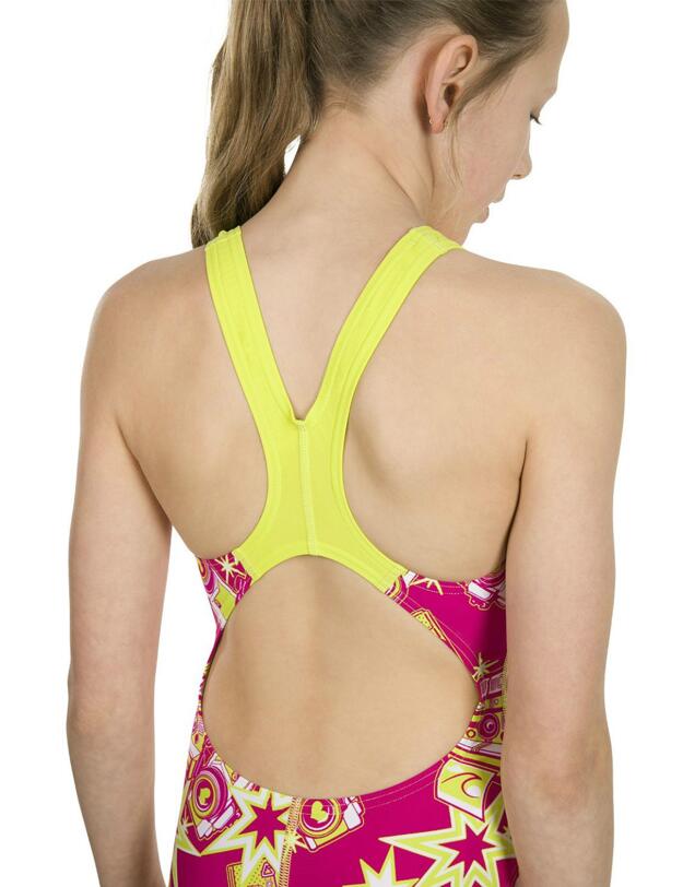 807386C619 Speedo Girls Allover Splash Back Swimsuit - 807386C619 Pink/Green