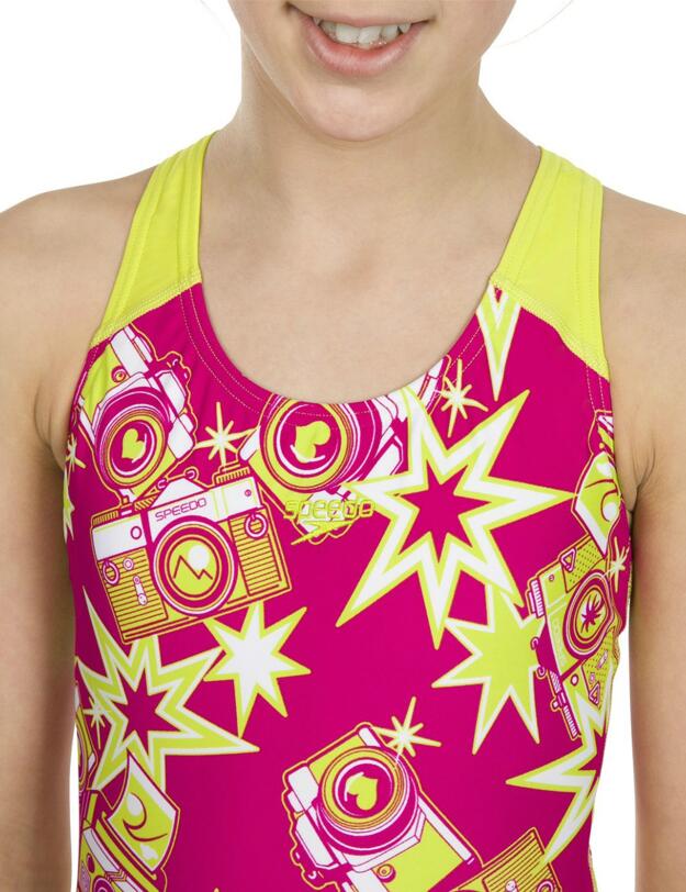 807386C619 Speedo Girls Allover Splash Back Swimsuit - 807386C619 Pink/Green