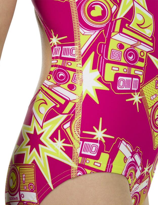 807386C619 Speedo Girls Allover Splash Back Swimsuit - 807386C619 Pink/Green