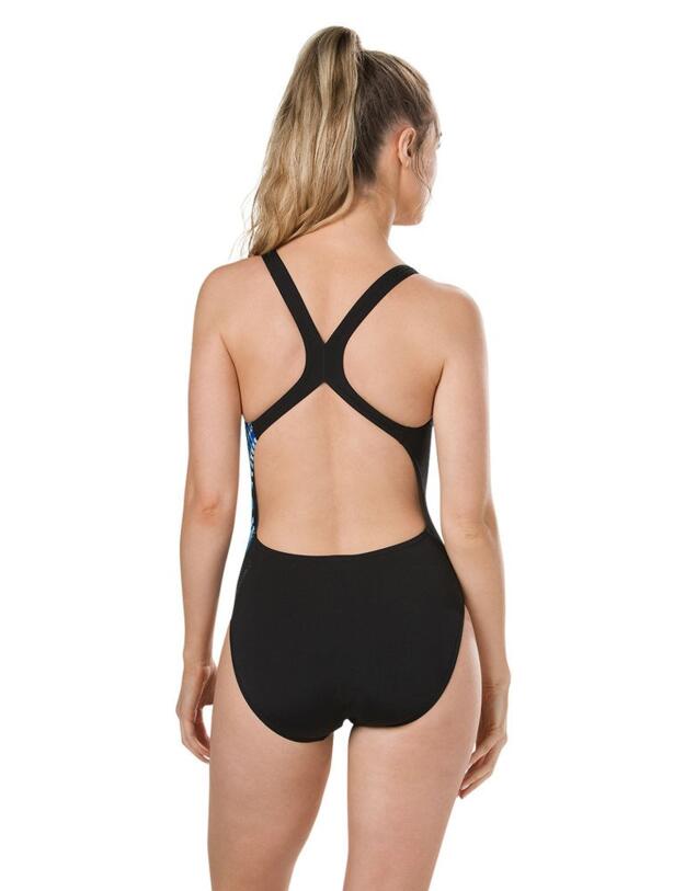 Speedo Illusion Wave Placement Powerback Swimsuit Black/Blue