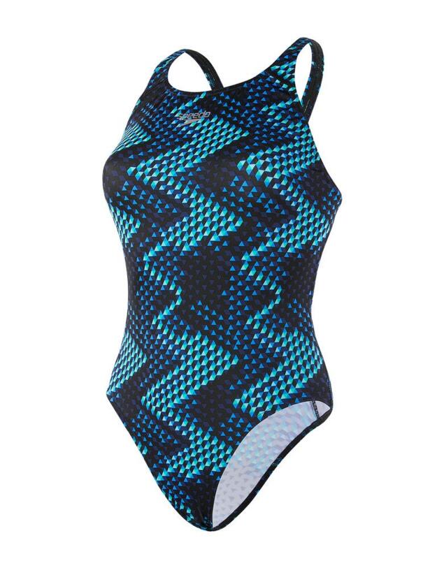806187C823 Speedo MirrorGlare All-Over Powerback Swimsuit - 806187C823 Black/Blue