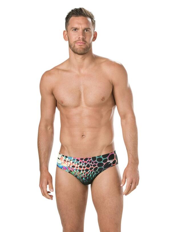 809739C824 Speedo Men's Placement Digital Trunks - 809739C824 Black/Red