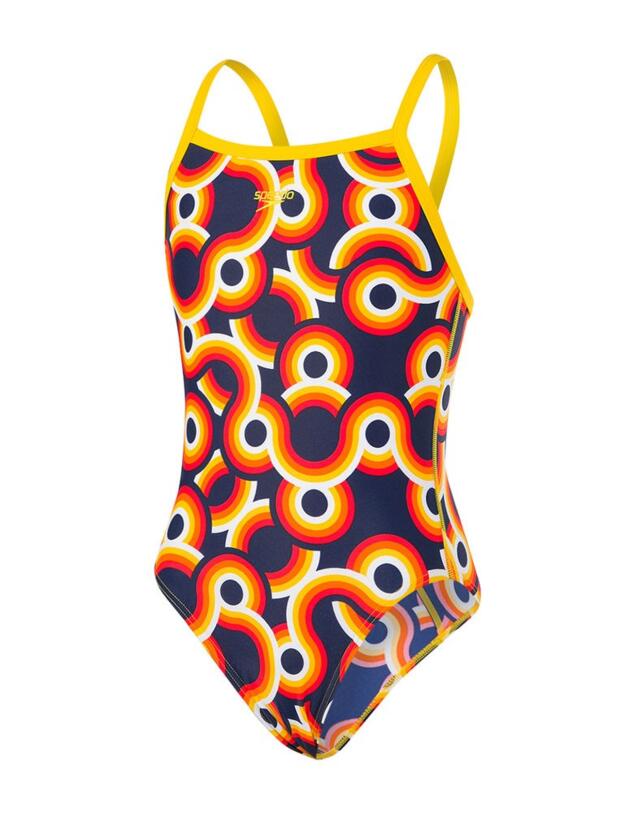 810839C870 Speedo Allover Crossback Junior Swimsuit - 810839C870 Navy/Yellow