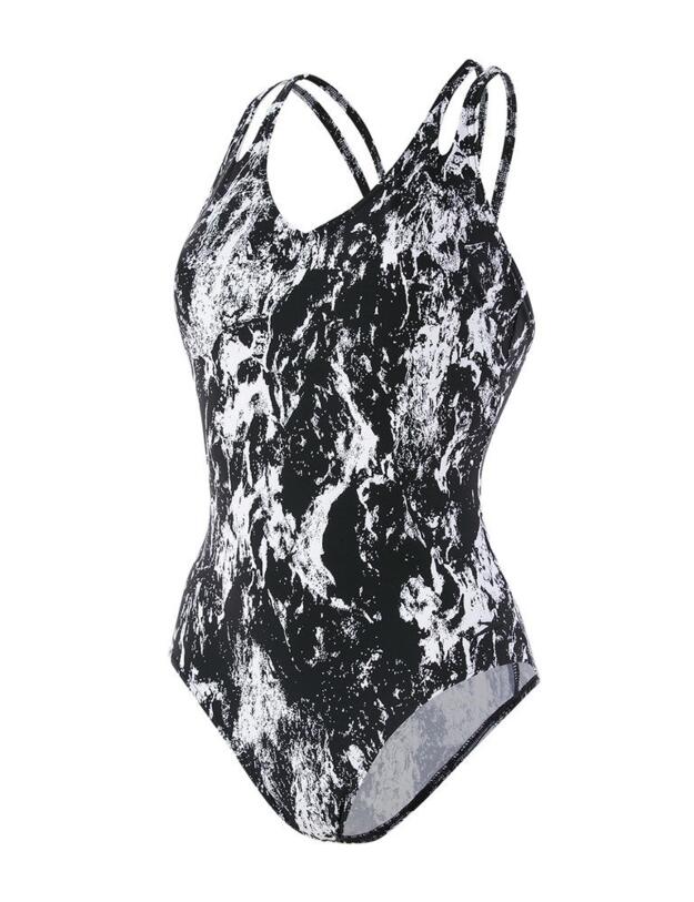 811825C809 Speedo LuxePool Printed Swimsuit - 811825C809 Black/White