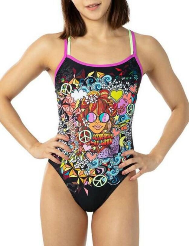810626C804 Speedo Hippy Chick Dreams Double Crossback Swimsuit - 810626C804 Black/Green