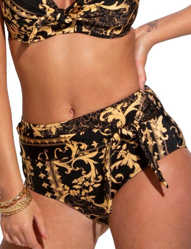 17505 Pour Moi Paradiso Belted High Waisted Control Bikini Brief - 17505 Black/Gold