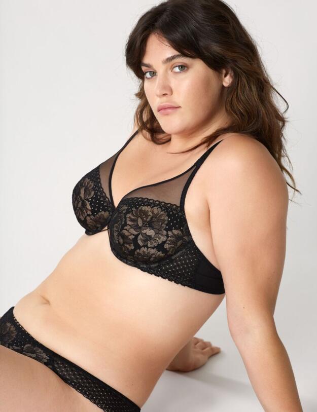 18633 Maison Lejaby Dot Flowers Full Cup Bra - 18633 Noir