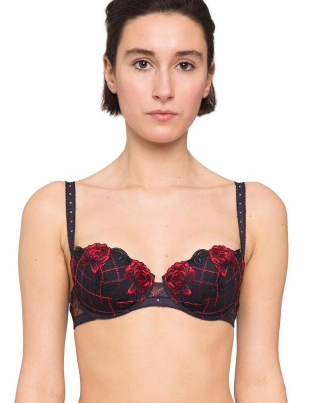 18932 Maison Lejaby Checks and Roses Padded Demi Cup Bra - 18932 Bleu Horizon