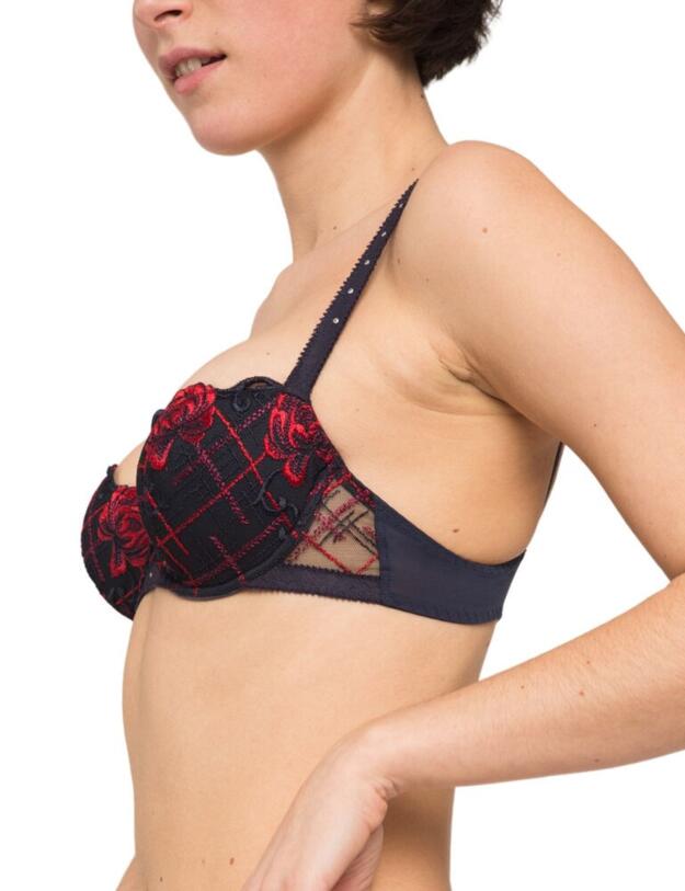 18932 Maison Lejaby Checks and Roses Padded Demi Cup Bra - 18932 Bleu Horizon