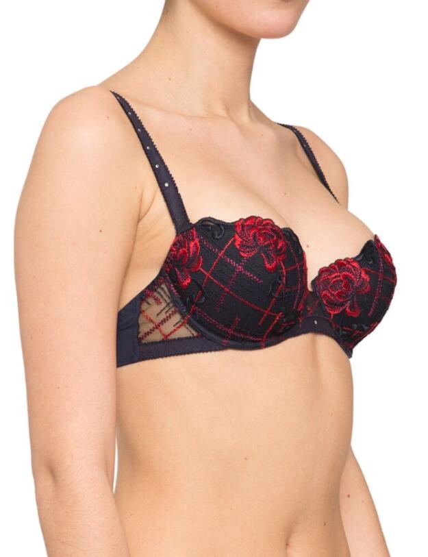 18932 Maison Lejaby Checks and Roses Padded Demi Cup Bra - 18932 Bleu Horizon