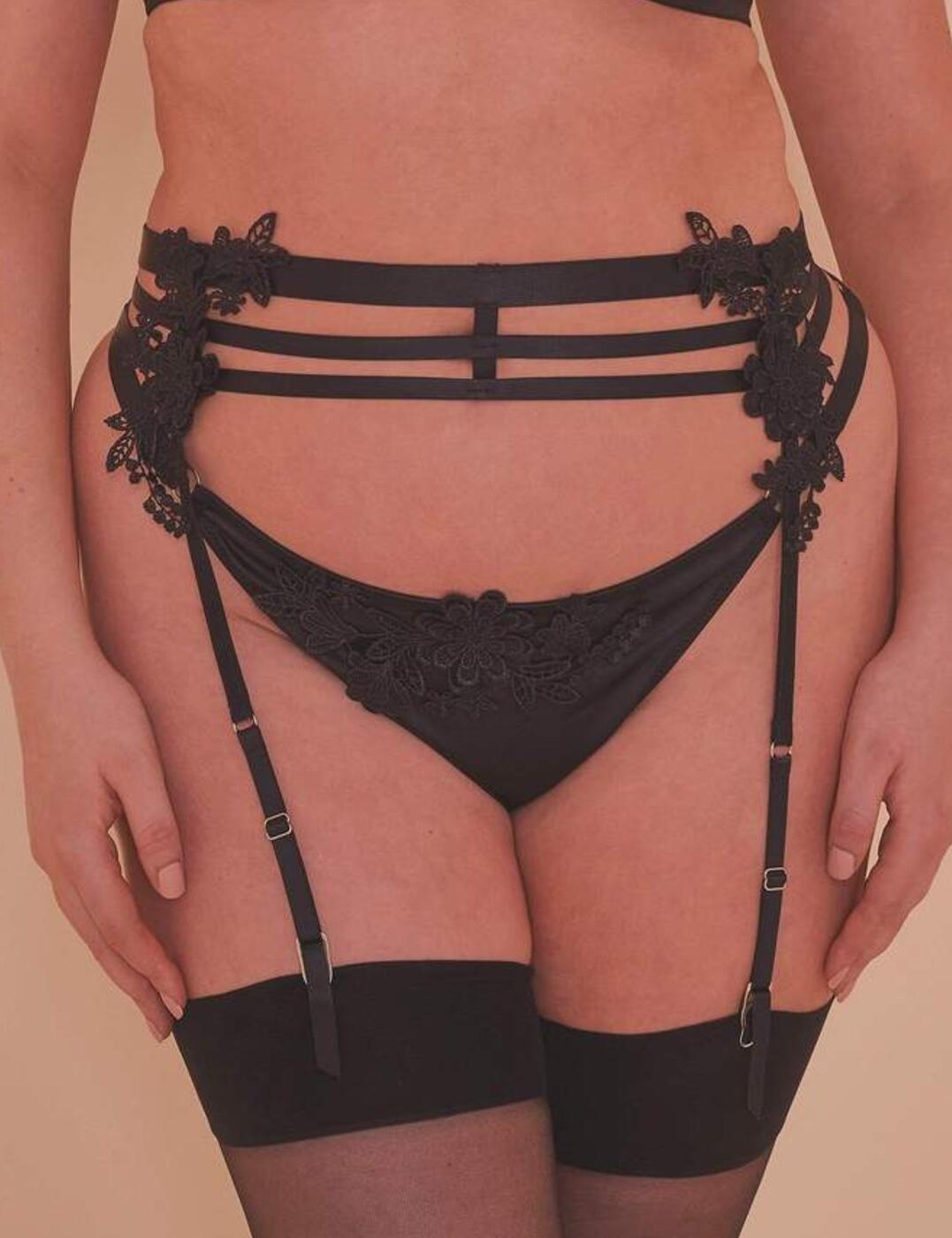 Playful Promises Virginia Guipure Curve Suspender Belt Black