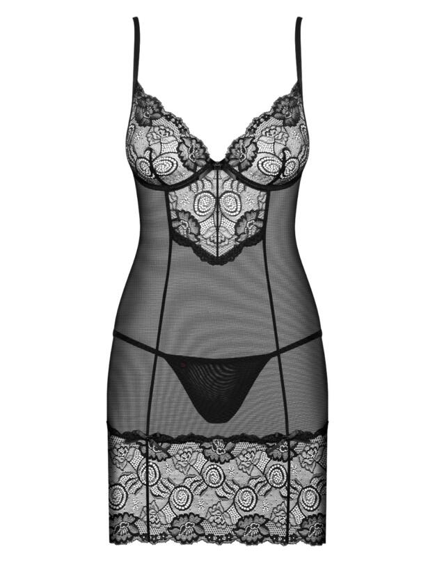 Obsessive Alluria Chemise & Thong Set  - Black