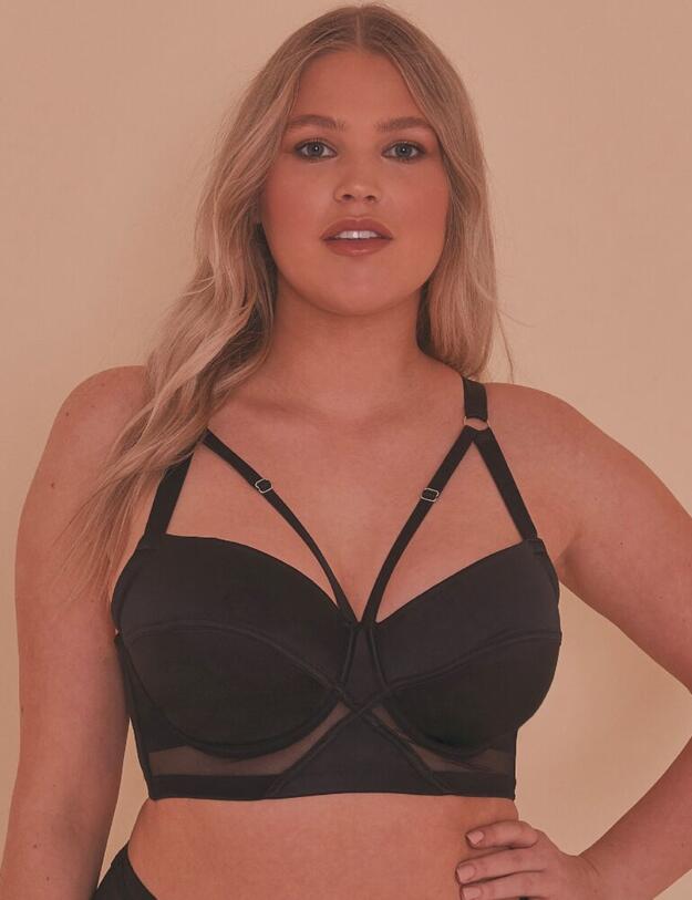 PPCC3117 Playful Promises Aurora Mesh & Satin Crossover Longline Bra Curve - PPCC3117 Black