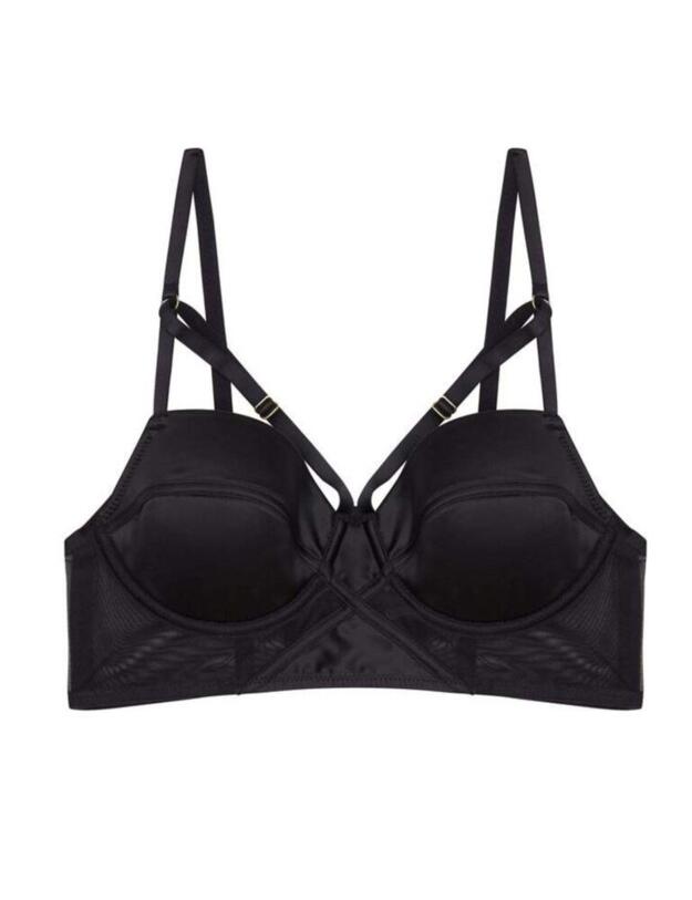 PPCC3117 Playful Promises Aurora Mesh & Satin Crossover Longline Bra Curve - PPCC3117 Black
