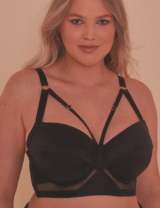 PPCC3117 Playful Promises Aurora Mesh & Satin Crossover Longline Bra Curve - PPCC3117 Black