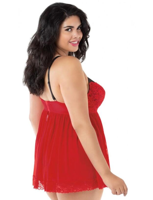11020X Dreamgirl Plus Size Sheer Babydoll and Thong Set - 11020X Ruby